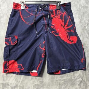 Tommy Hilfiger Swim Trunks Board Shorts 34 Blue Red Crawfish Lobster Shrimp